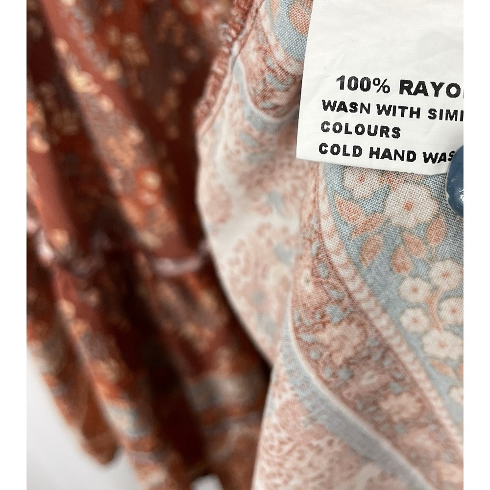 Iris Mi Size Small Smocked Mini Dress Rust Floral Boho Puff Sleeve Women - Picture 7 of 8